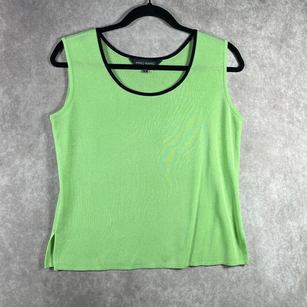 Ming Wang Tank Top Womens Small Green Knit Sleeveless Scoop Neck Cami Business
